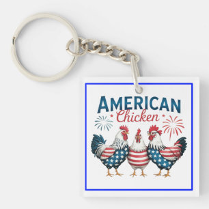 4th of July Patriotic American Chicken Design Key Ring