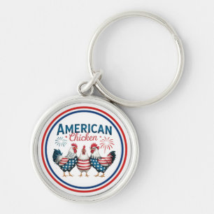 4th of July Patriotic American Chicken Design Key Ring