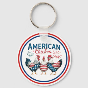 4th of July Patriotic American Chicken Design Key Ring