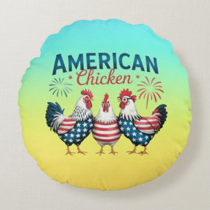 4th of July Patriotic American Chicken Design Round Cushion
