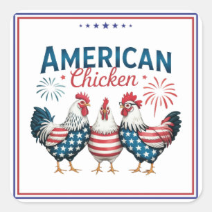 4th of July Patriotic American Chicken Design Square Sticker