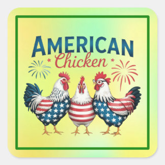 4th of July Patriotic American Chicken Design Square Sticker