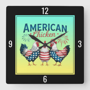 4th of July Patriotic American Chicken Design Square Wall Clock
