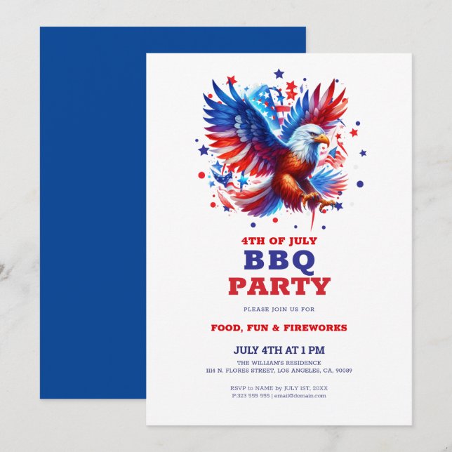 4th of July Patriotic American Eagle BBQ Invite (Front/Back)