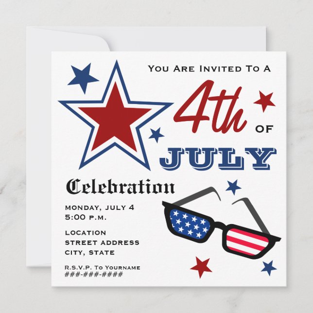4th of July Patriotic American Flag Sunglasses Invitation (Front)