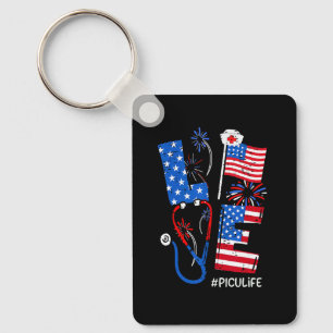 4th of July Patriotic American PICU Baby Nurse Ste Key Ring