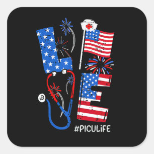 4th of July Patriotic American PICU Baby Nurse Ste Square Sticker
