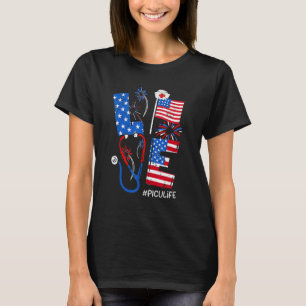 4th of July Patriotic American PICU Baby Nurse Ste T-Shirt