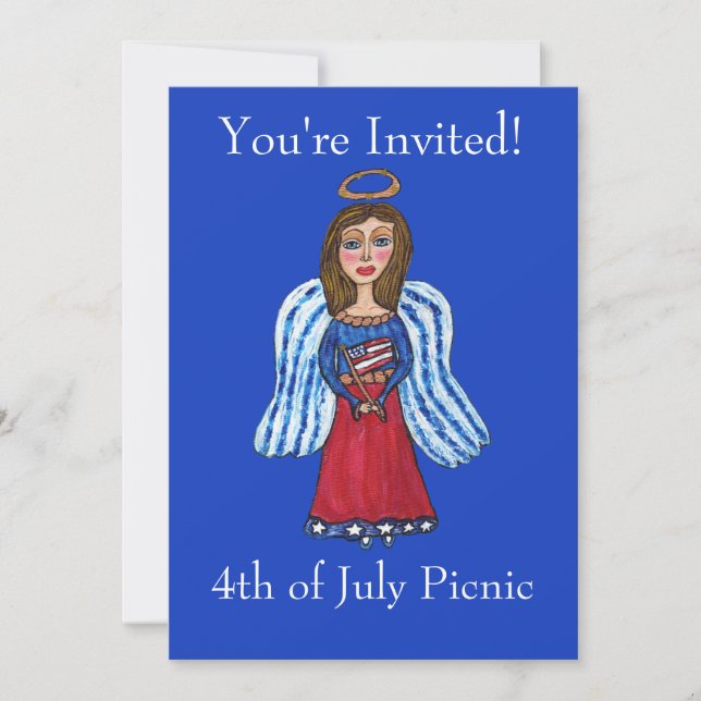 4th of July Patriotic Angel USA Flag Invitation (Front)