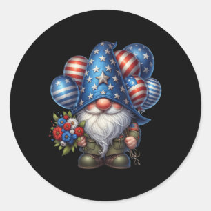 4th Of July Patriotic Army Gnome American Flag Col Classic Round Sticker