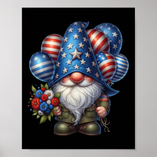 4th Of July Patriotic Army Gnome American Flag Col Poster
