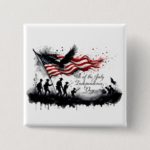 4th of July Patriotic Art with Flag & Soldiers 15 Cm Square Badge