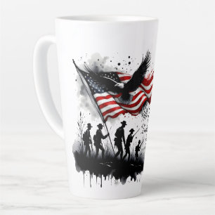 4th of July Patriotic Art with Flag & Soldiers Latte Mug