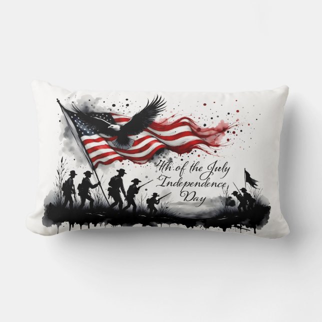 4th of July Patriotic Art with Flag & Soldiers Lumbar Cushion (Front)