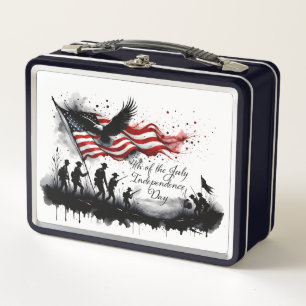 4th of July Patriotic Art with Flag & Soldiers Metal Lunch Box
