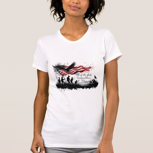 4th of July Patriotic Art with Flag & Soldiers T-Shirt (Front)