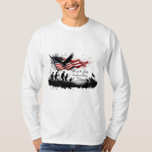 4th of July Patriotic Art with Flag & Soldiers T-Shirt
