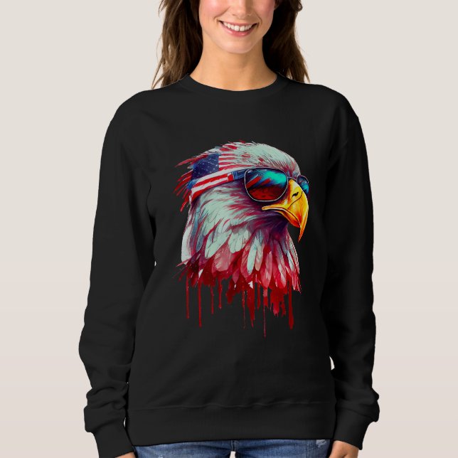 4th Of July Patriotic Bald Eagle Cool Sunglasses Sweatshirt (Front)