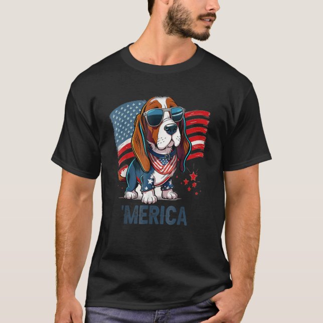 4th Of July Patriotic Basset Hound Dog Merica T-Shirt (Front)
