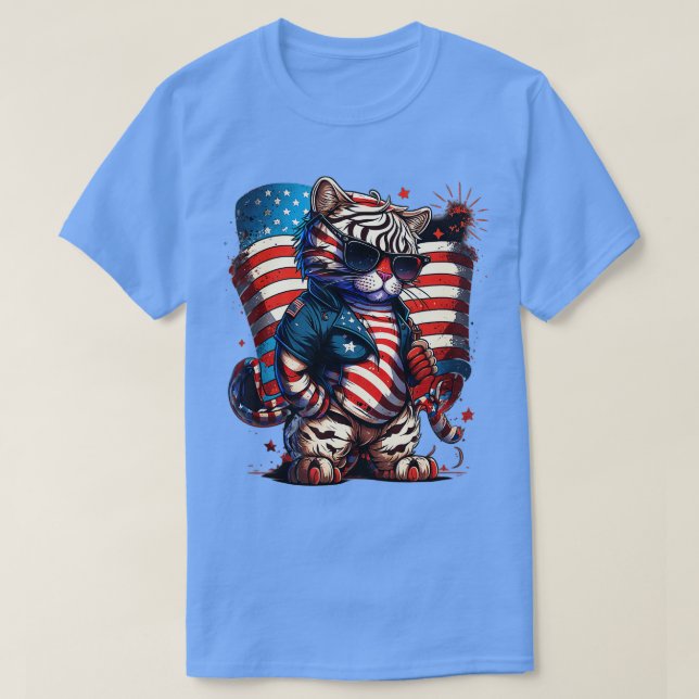 4th of July Patriotic Bengal Tiger US Flag  T-Shirt (Design Front)