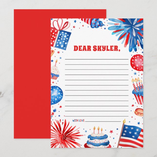 4th Of July Patriotic Birthday Time Capsule Card (Front/Back)