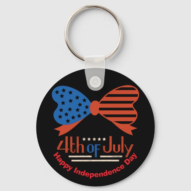 "4th of July" Patriotic Bow Design Custom Key Ring (Front)