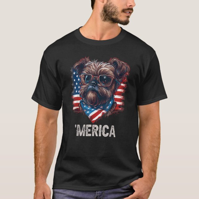 4th Of July Patriotic Brussels Griffon Dog Merica T-Shirt (Front)