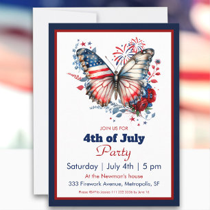 4th of July Patriotic Butterfly & Fireworks Party Invitation
