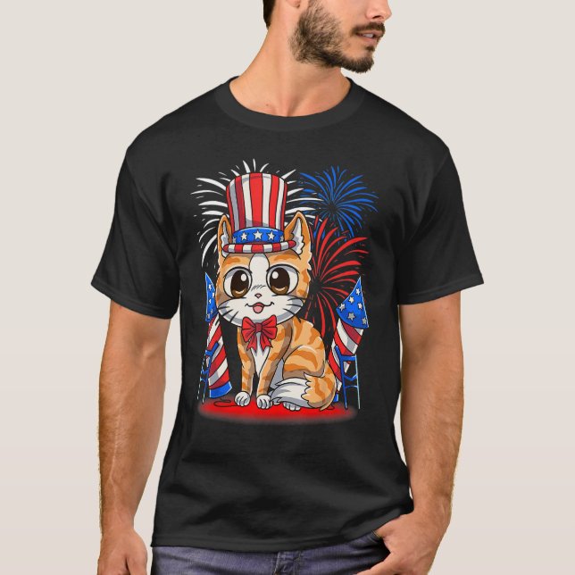 4th of July Patriotic Cat  American Flag Meowica C T-Shirt (Front)