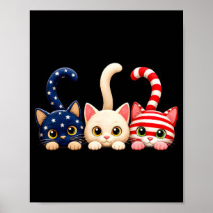4th Of July Patriotic Cat Usa Aamerican Flag Poster