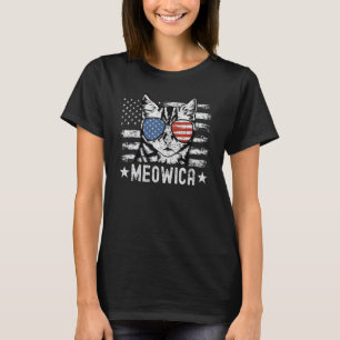 4th Of July Patriotic Cat With Flag Sunglasses Meo T-Shirt