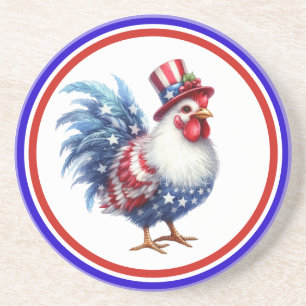 4th of July Patriotic Chicken with USA Flag Coaster