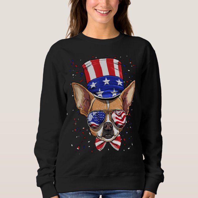 4th of July Patriotic Chihuahua American USA Flag  Sweatshirt (Front)