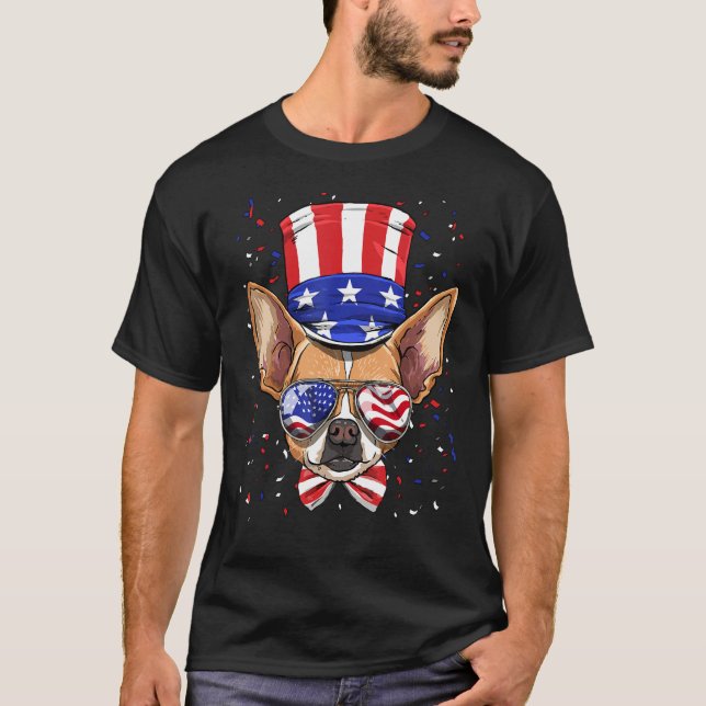 4th of July Patriotic Chihuahua American USA Flag  T-Shirt (Front)