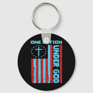 4th Of July Patriotic Christian Flag One Nation Un Key Ring