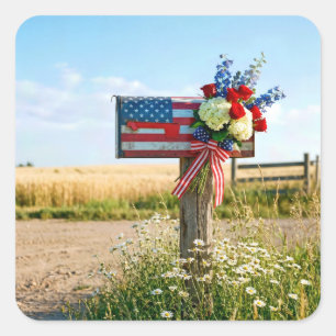 4th of July Patriotic Country Mailbox Square Sticker