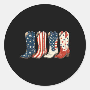 4th Of July Patriotic Cowboy Boots Western Cowgirl Classic Round Sticker