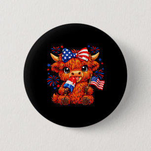 4th Of July Patriotic Cut Highland Cow Popsicle 6 Cm Round Badge