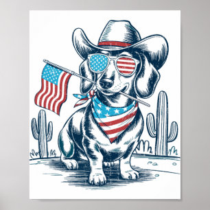 4th Of July Patriotic Dachshund Cowboy Dog Usa Fla Poster