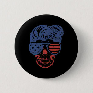 4th Of July Patriotic Dad Skull Usa Vintage Americ 6 Cm Round Badge