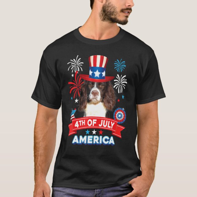 4th Of July Patriotic Day English Springer Spaniel T-Shirt (Front)