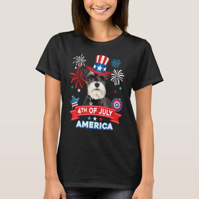 4th Of July Patriotic Day Schnauzer Dog Independen T-Shirt (Front)