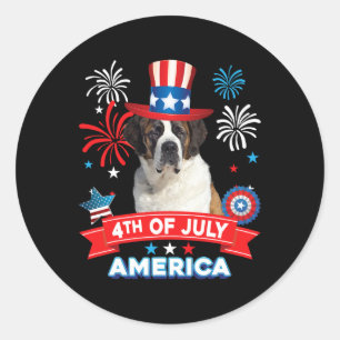 4th Of July Patriotic Day St. Bernard Dog Independ Classic Round Sticker