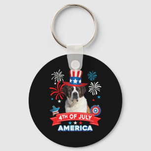 4th Of July Patriotic Day St. Bernard Dog Independ Key Ring