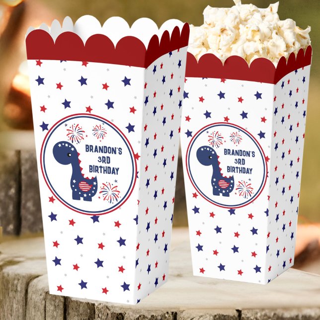 4th of July Patriotic Dinosaur Boy Birthday Favour Box (4th of July Patriotic Dinosaur Boy Birthday Popcorn Favor Boxes)