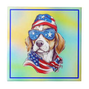 4th Of July Patriotic Dog Design Ceramic Tile