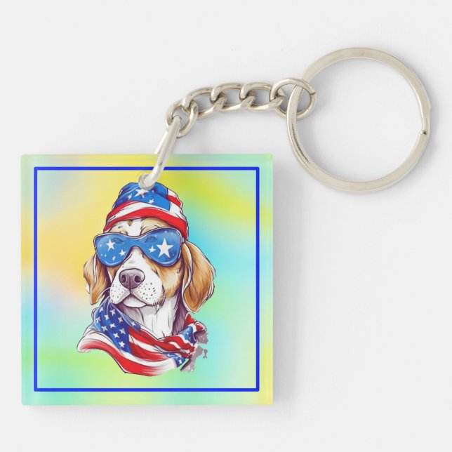 4th Of July Patriotic Dog Design  Key Ring (Back)