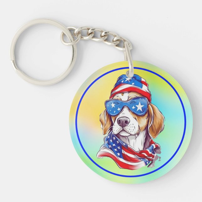 4th Of July Patriotic Dog Design Key Ring (Front)