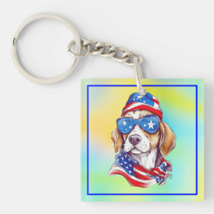4th Of July Patriotic Dog Design Key Ring
