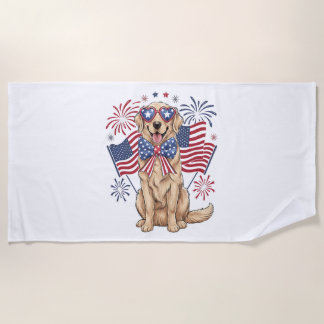 4th of July Patriotic Dog Golden Beach Towel